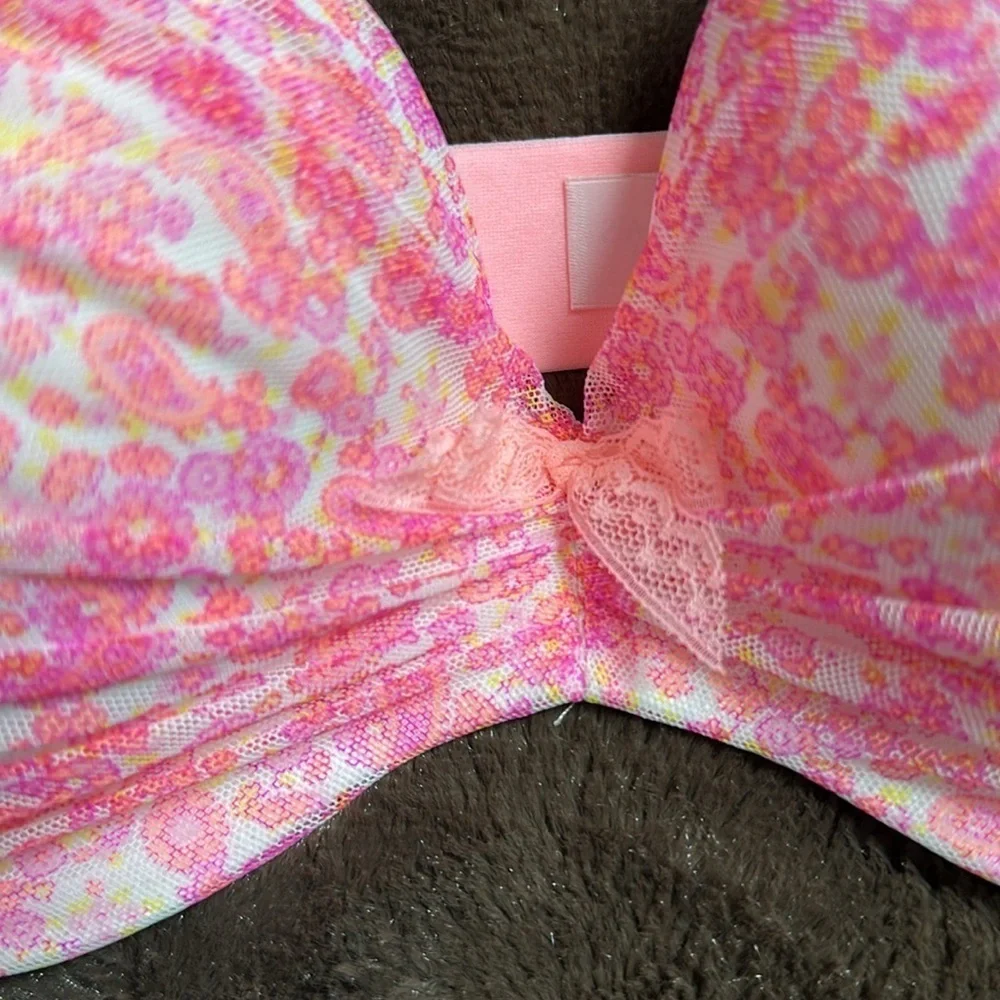 VICTORIAS SECRET Padded Demi Pink Floral Sz 34D
